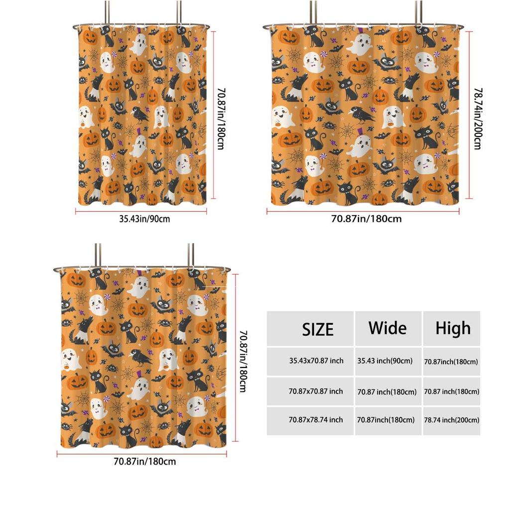 1pc Cartoon Halloween Theme Print Shower Curtain, with 12 Hooks, Machine Washable, for Shower Partition and Privacy Protection