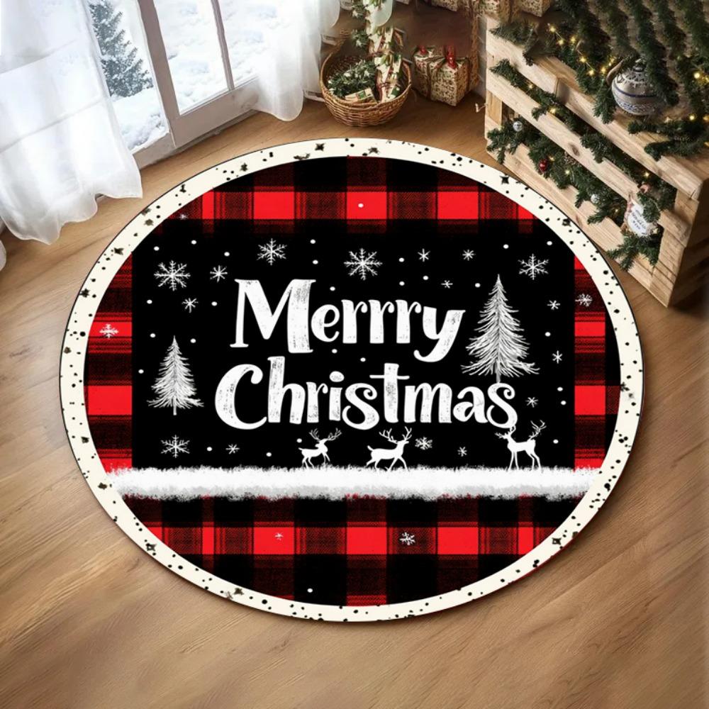 Feiertags-Saisonale Deko Runder Teppich Schneeflocken Baum Design Teppich Rentier Weihnachten Blume Bereichsteppich für Gemütliches Wohnzimmer Schlafzimmerteppich