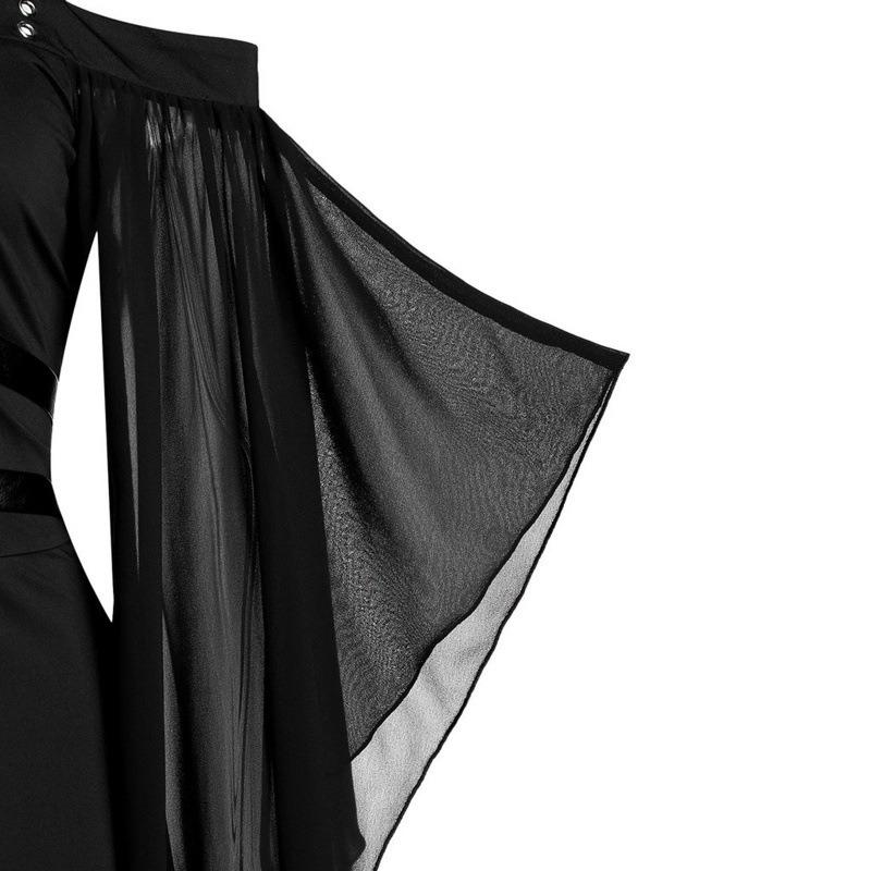 Plus Size Women's Gothic Irregular Halloween Witch Suspender Strap Flared Sleeve Dress S-XL