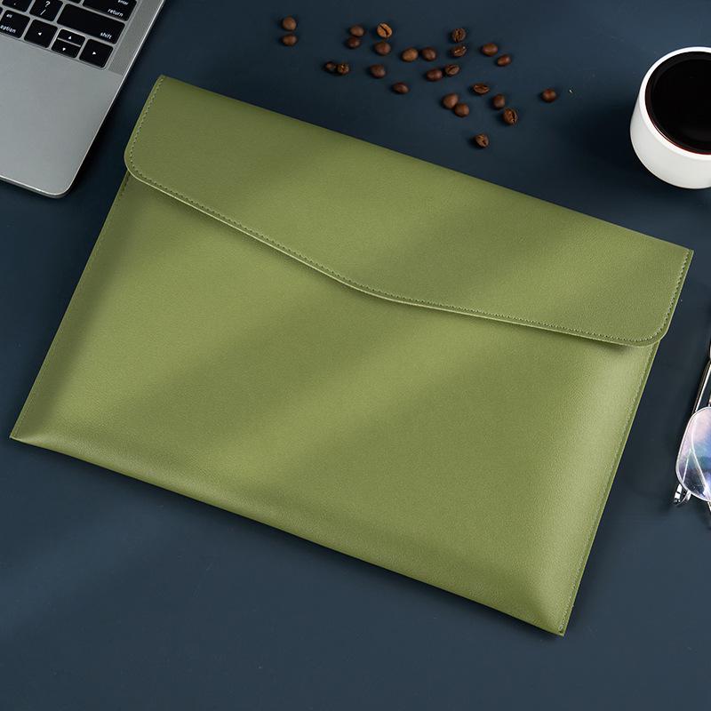 Large Capacity A4 Leather Document Bag with Snap Button for Business and Contracts None