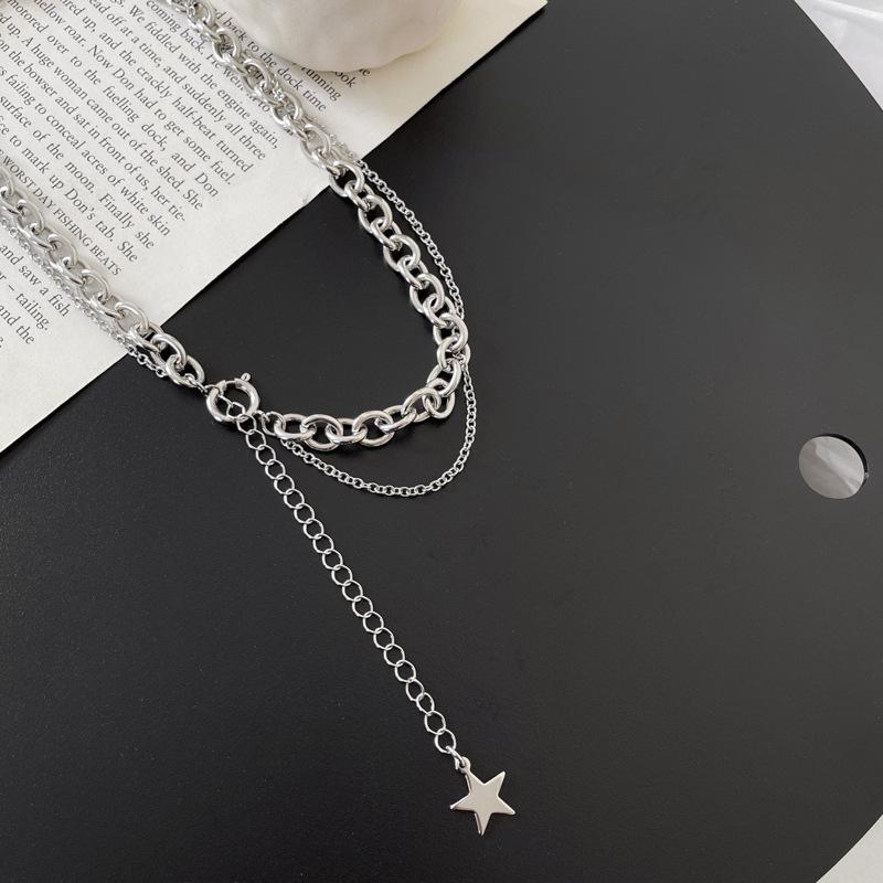 2025 New Star Stacked Pendant Titanium Steel Link Chain Punk Clavicle Necklace Sweater Chain Accessories Women Perfect
