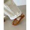 Sapatos Sandália Feminina Mulheres Meninas Bege Novo Verão Conforto Baixo Retrô Flat Tira Traseira Salto Quadrado Borracha PU Escândalos Sólido C