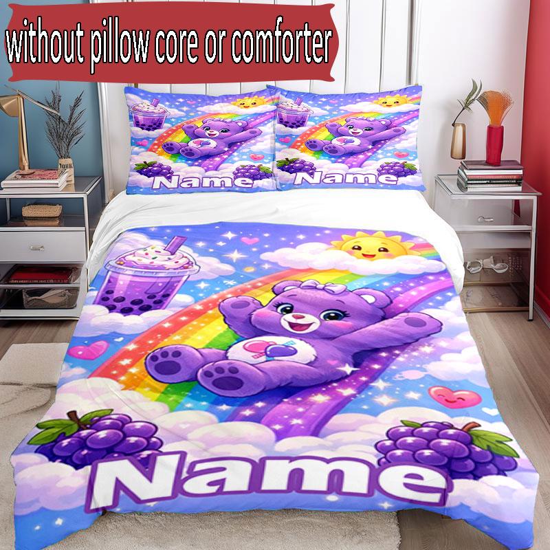 3pcs Duvet Cover Set (1*Duvet Cover + 2*Pillowcase, Without Core), Custom Name Care Bears Pattern Bedding Set, Home Bedroom Decor Gift