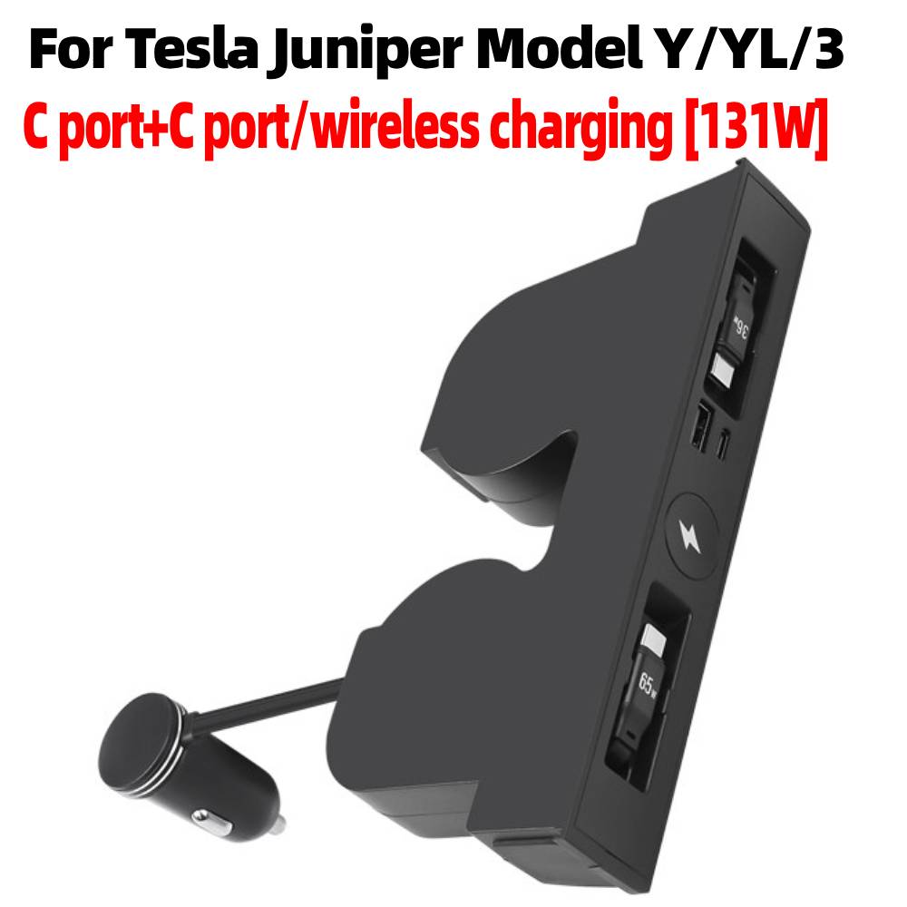 For Tesla Juniper Model Y /YL/ 3 Electric Vehicle Center Console Retractable Docking Station with Wireless Watch Fast Charger