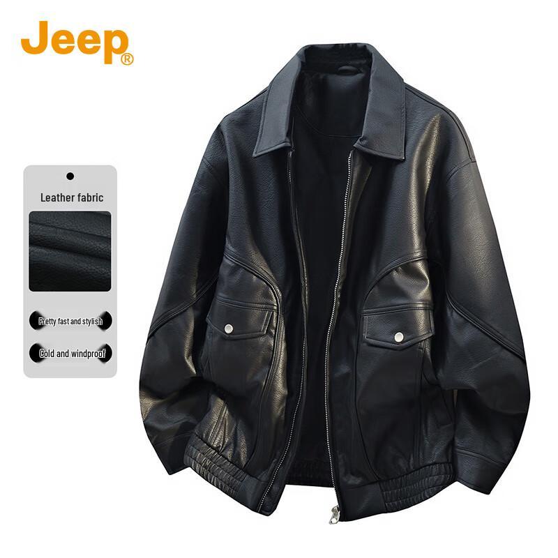 

JEEP Men s American Retro PU Leather Jacket XL