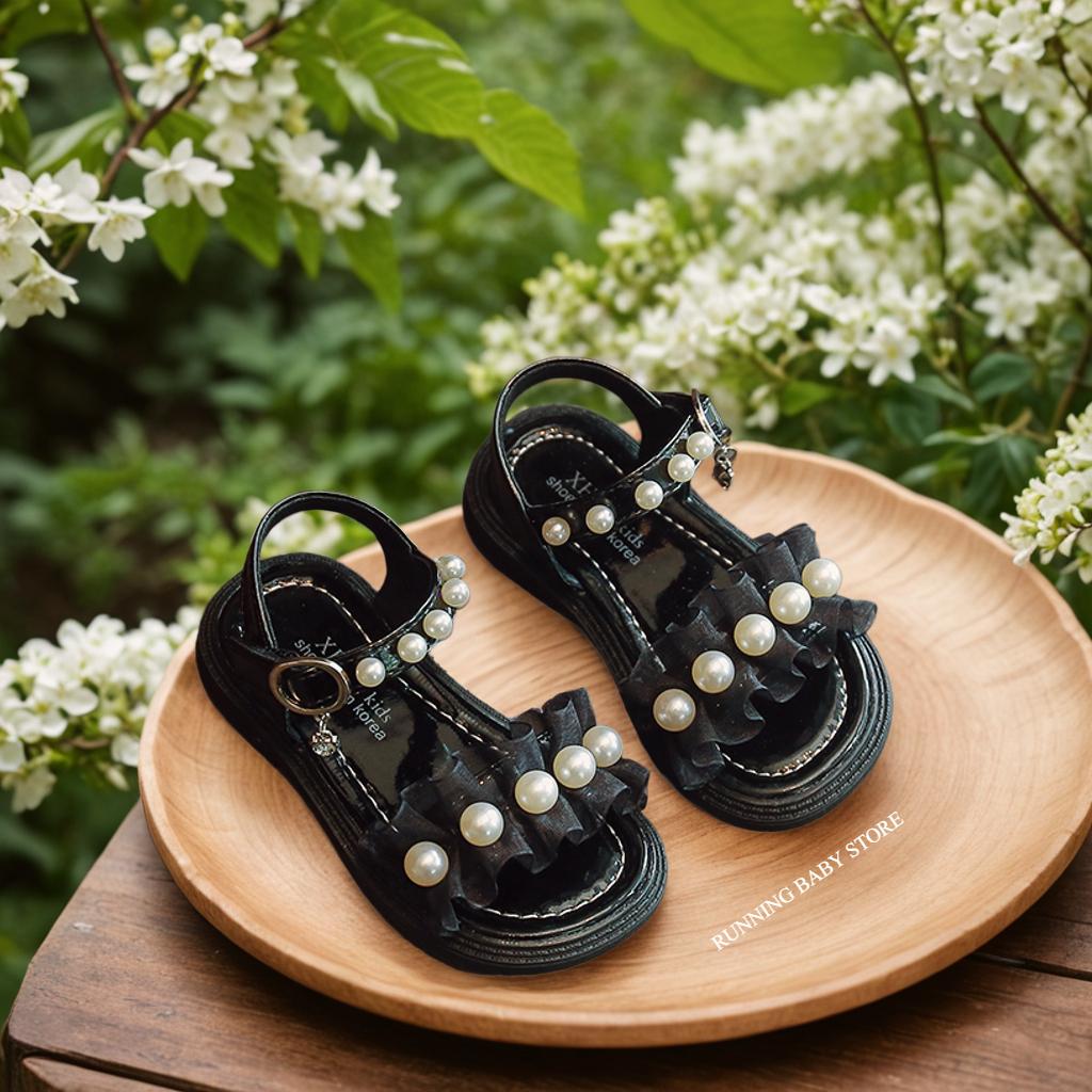 

New Elegant Girl Sandals Children Lace Pleated Princess Dress Sandals Summer Fashion Kids Pearl Flat Open-toe Sandals I03061 22