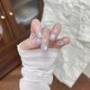 10Pcs Short Square Blue Glitter Cat Eye Ocean Starfish Fish Design Reusable Press On Nails For Women