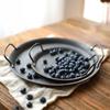 High Quality Metal Bread Tray With Handle Old Iron Home Decor Tableware Plate with Handle Round Tray for Food & Home Photo Prop