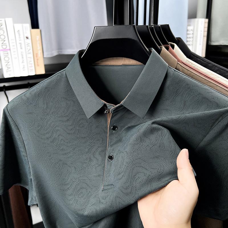 Pánské polo tričko s krátkým rukávem bez otisku, s temperamentním límcem, s potiskem, ležérní elastické tričko