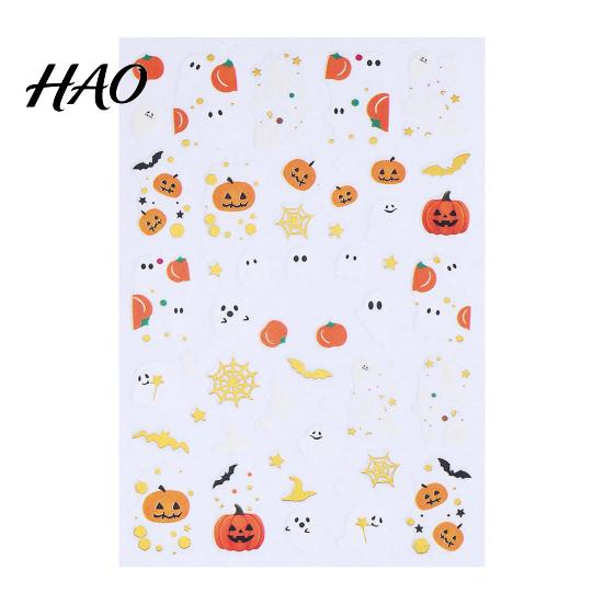 Decorative Nails Stickers Halloween Nail Art Stickers, Cartoon Pumpkin Ghost Bat Decals for Easy Application Manicure Accessories Decorations,
