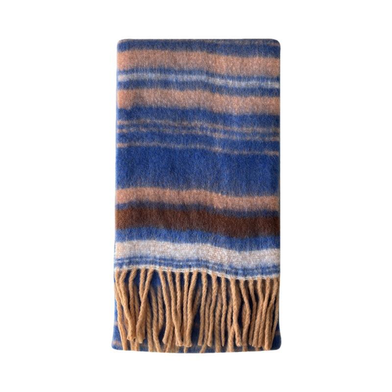 Dopamine imitation cashmere striped fringed high-end scarf women's autumn and winter warm thickened mohair scarf