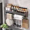 Gunmetal Gray No-Drill Wall-Mounted Aluminum Spice Rack and Knife Holder