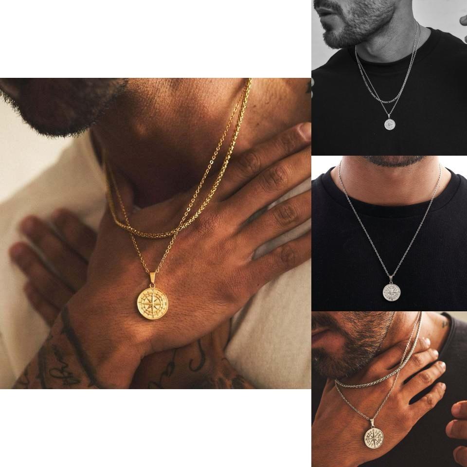 Trendy Retro Alloy Travel Compass Pendant Necklace With Elegant Geometric Charm For Women