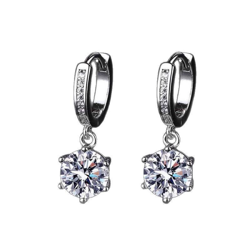 Aishang Tassel Imitation Zircon Six-Claw Two-Carat Earrings Femininity Ear Buckle Earrings