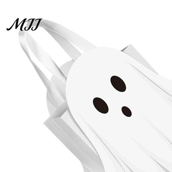 Handle Candy Bag Halloween Ghost Gift Bag, White Pouch with Cute Face, Trick or Tote Treat Favor for Party, Kids Goodie Prizes Holder