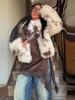 Women's Collar Long Sleeved Spotted Faux Fur Winter Coat