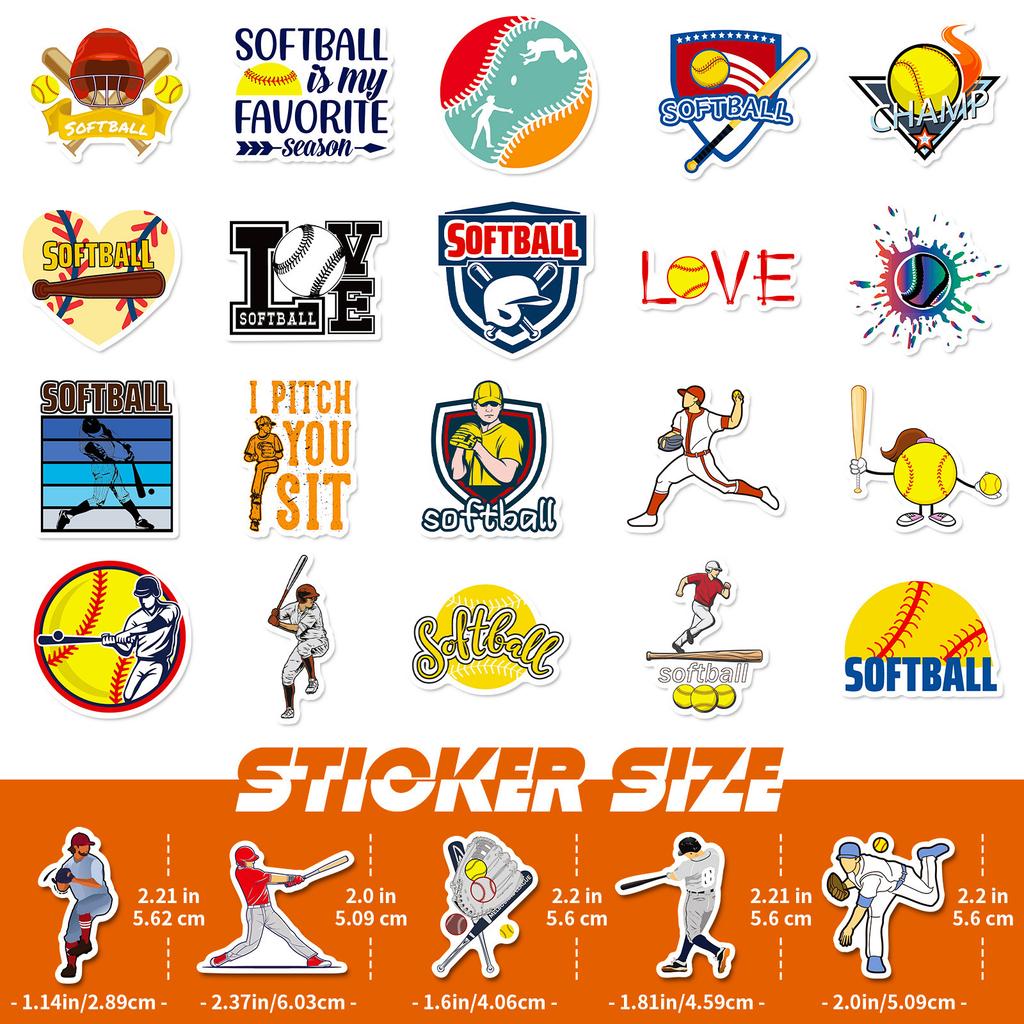 50 Yellow Softball Stickers Softball Stickers Skateboard Guitar Luggage Waterproof Stickers