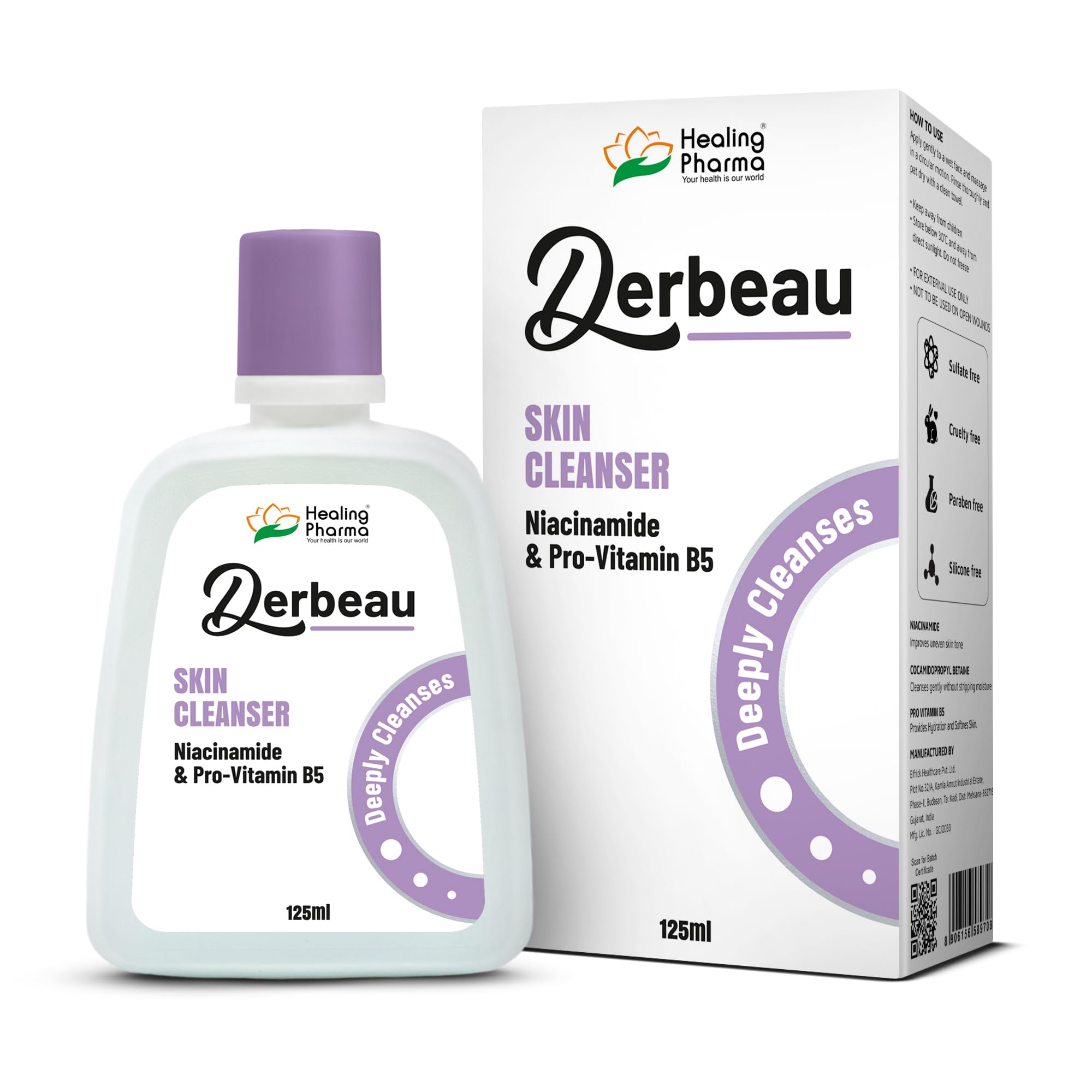 Healing Pharma - Derbeau Skin Cleanser (125ml) - Gentle Face Wash with Niacinamide & Pro-Vitamin B5 | Hydrating & Oil-Control Cleanser for Sensitiv