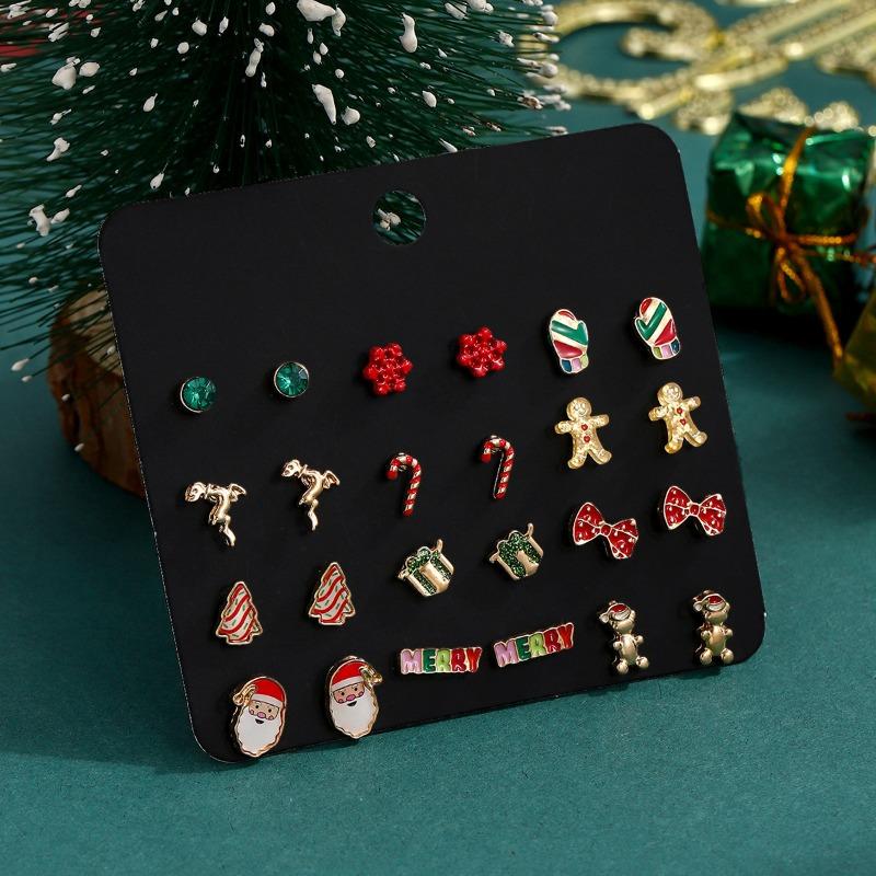 Christmas Earrings Set Snowflake Gingerbread Man Christmas Tree Old Man Elk Holiday Party Christmas