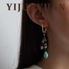 Retro Ethnic Tassel Earrings in Yellow Jade & Turquoise - Asymmetrical Vintage Design