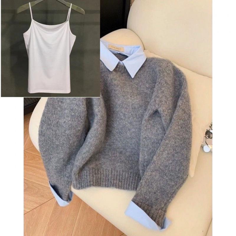 

Женский вязаный свитер в стиле колор-блок - Имитация двойки, осенне-зимний стиль S (up to 90 jin)