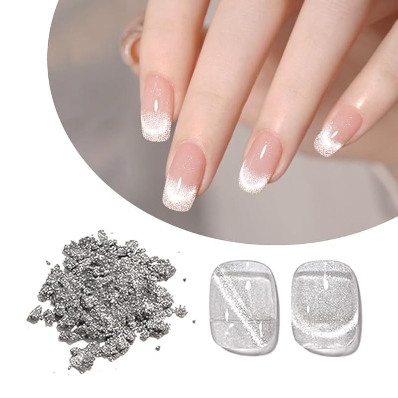 Хромовая пудра для ногтей  Кошачий глаз , Хромовая пудра для гель-лака, Серебристый пигмент с эффектом  Кошачий глаз  для DIY дизайна ногтей (Светло-серебристый, M) M