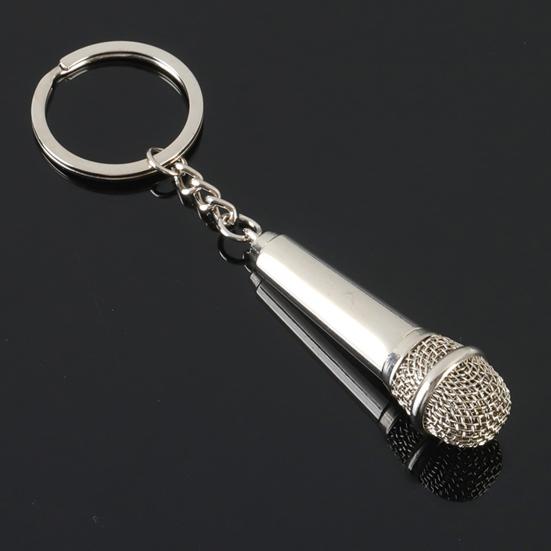 Keychain Pendant Mini Simulation Microphone Pendant Metal Key Holder Car Key Accessories Music Lover Gift