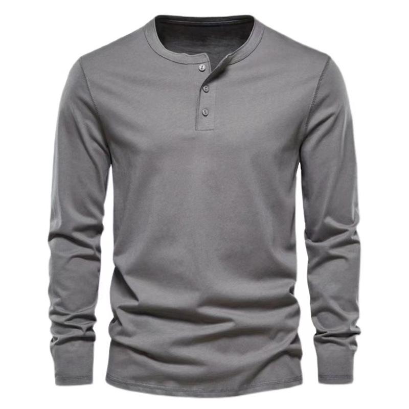 Men's Long Sleeve Henry Shirt Men's Slim Crew Neck Long Sleeve T-shirt