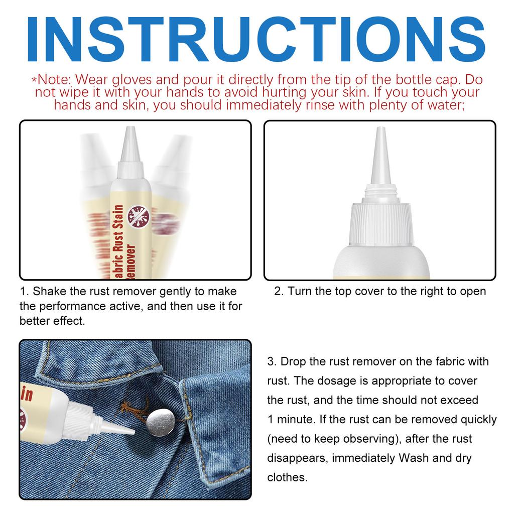 Waterless Fabric Rust Stain Remover Effective Clothing Cleaning Decontamination Agent for Removal of Rust Marks on Clothes