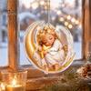 Cute Angel Gift Christmas Pendant with Lanyard, 2D Flat Acrylic Hanging Ornament for Holiday Decoration Tree Decoration, Decor Party Car Window Tag