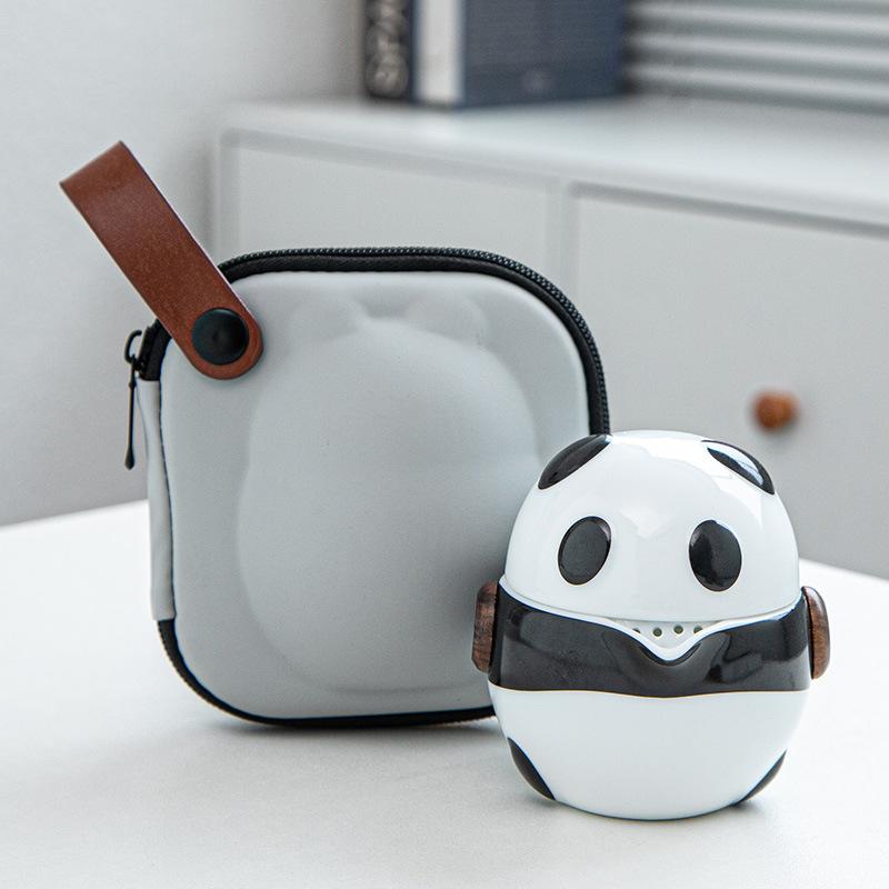 High-end Panda Travel Tea Set Portable Kuaike Cup One Pot Two Cups Ceramic Kung Fu Tea Set Gifts