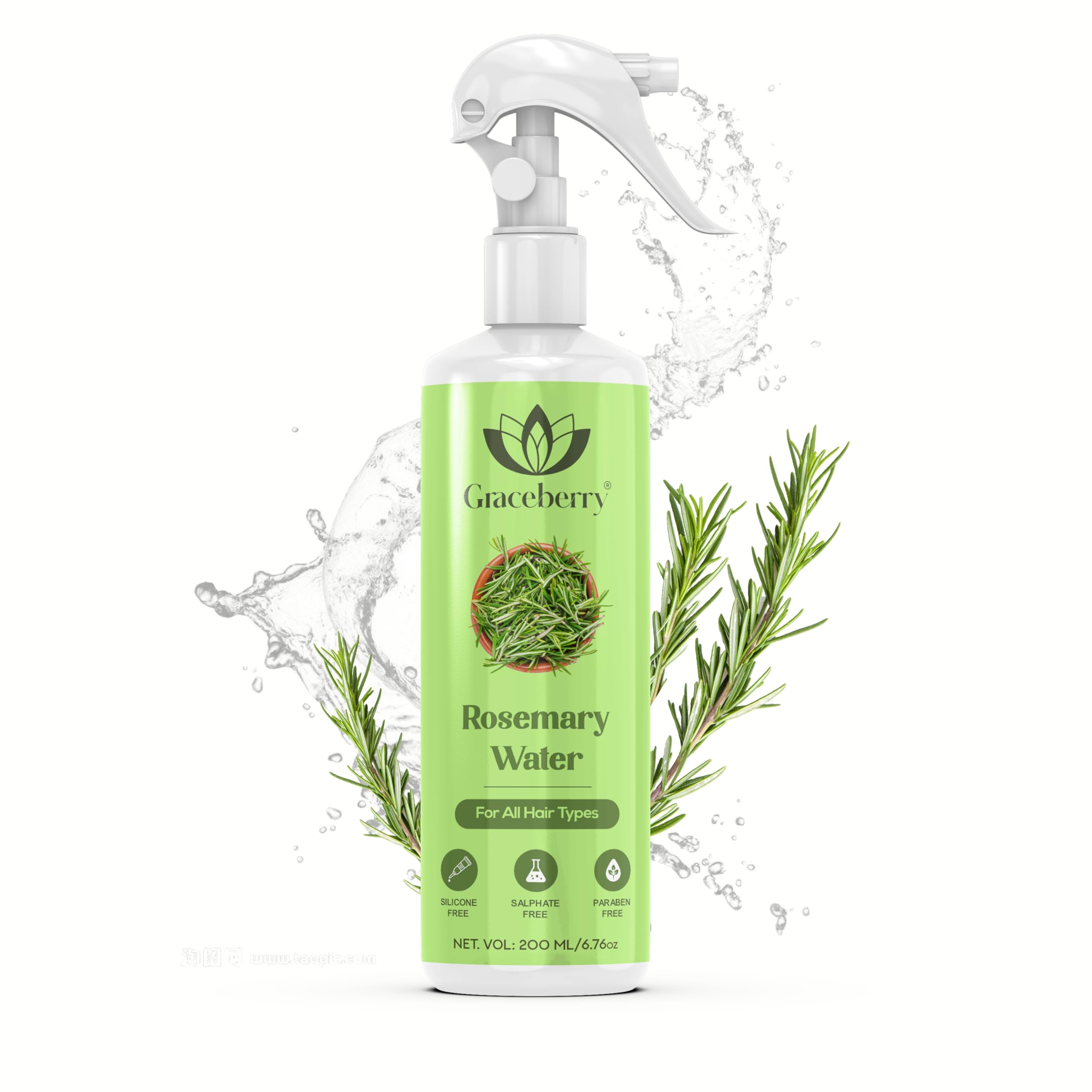 

Graceberry Rosemary Water Spray For Hair Growth (200 ml) | Hair Spray for Regrowth | Rosemary Hair Mist | Adds Shine | Helps Reduce Hairfall | Str
