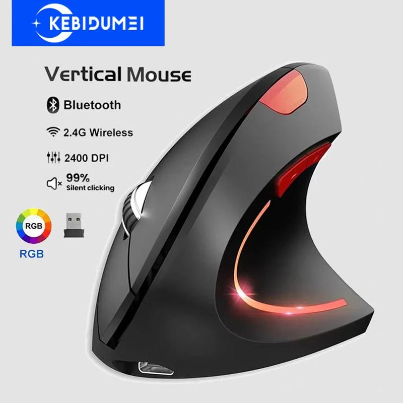 2.4G Vertical Wireless Bluetooth 5.0 Mouse Ergonomic Rechargeable Mouse RGB 1600 DPI Silent Mice for PC Laptop Desktop