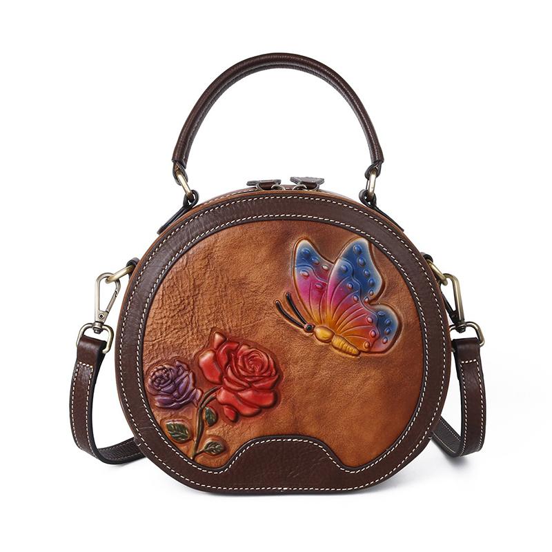 Retro Cowhide Women'S Casual Shoulder Crossbody Bag With High-End Printed Small Round Bag Premium Durable Quality