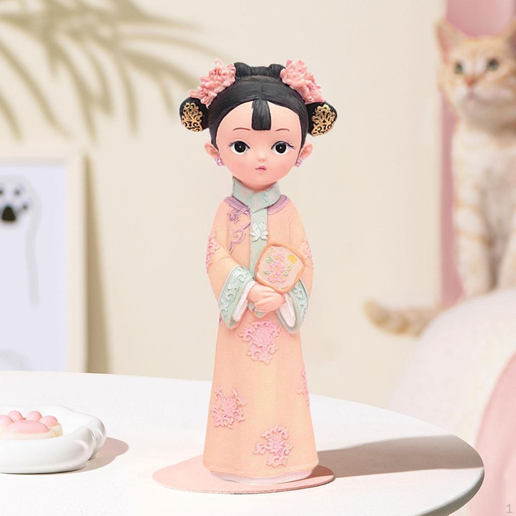Girl Resin Statue Miniature Figurine Gift Doll Toy Folk Dress Decoraitve Sculpture Traditional