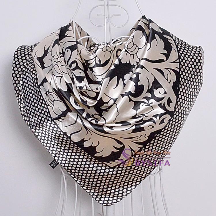 Fashion Brand Female Pink Scarf Hijab,Women Polyester Silk Scarf Printed,Flowers Design Satin Big Square Scarf/Shawl For Ladies