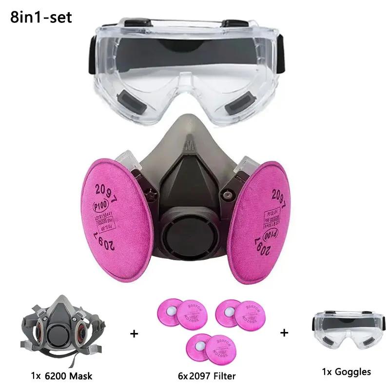6200 Dust Gas Respirator Half Face Dust Mask With 2097 Filter For Painting Spraying Organic Vapor Welding Grinding Work Safety