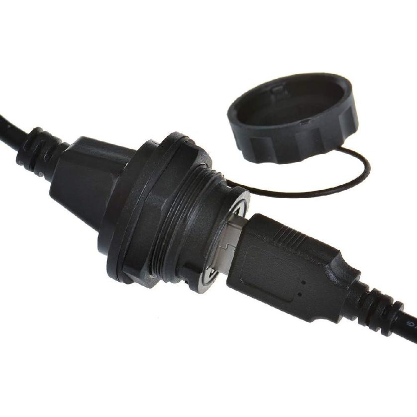 USB2.0 IP67 Waterproof Cable Extension Connector Double Head Coupler Adapter Male To Female Socket Plug Panel Mount, with Waterproof/Dust Cap, with