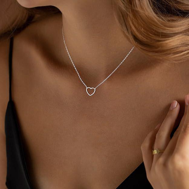 Sterling Silver S925 Heart-Shaped Hollow Pendant Necklace - Simple Clavicle Chain for European & American Style