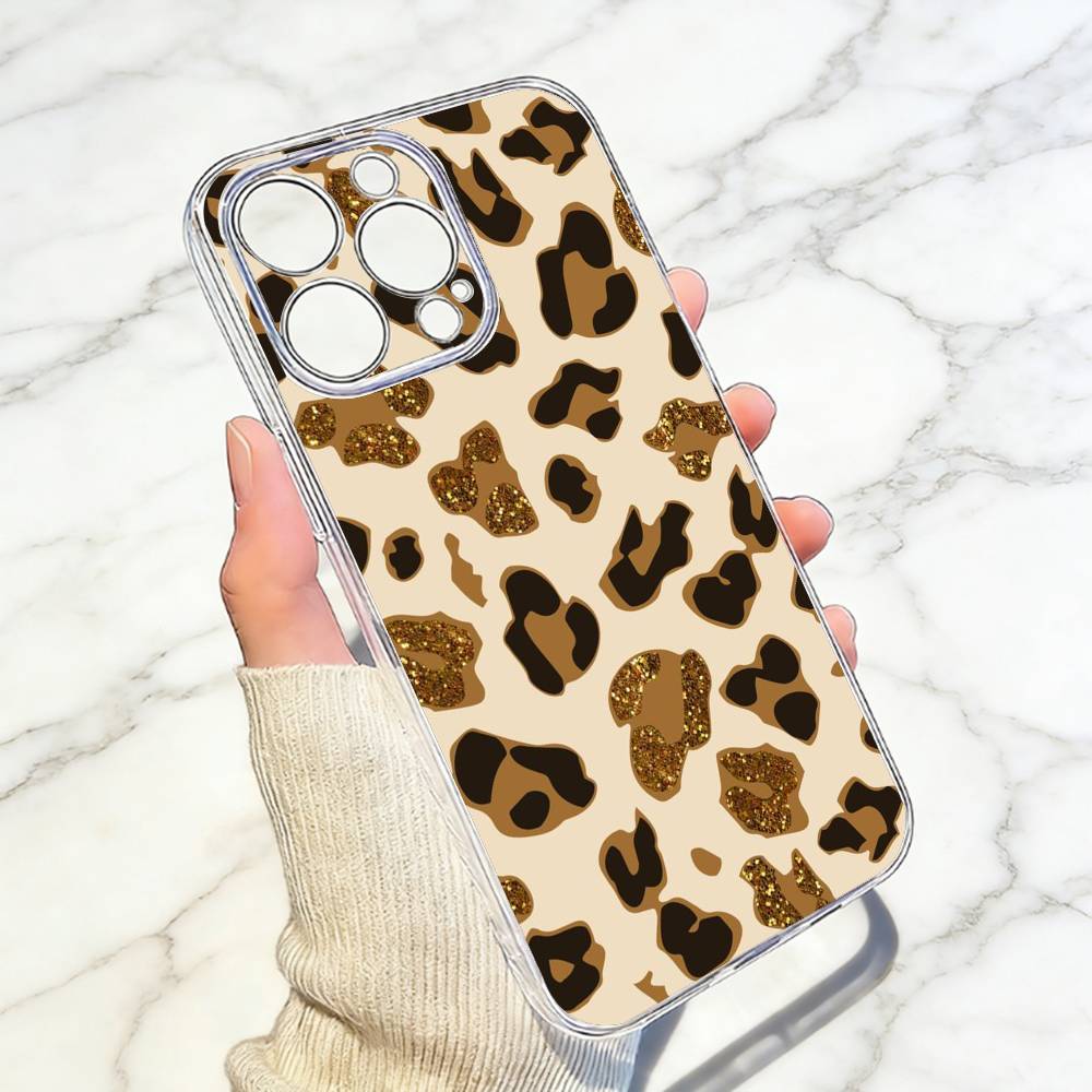 Leopard Print Phone Case Transparent Silicone Soft For iPhone 17 16 15 14 13 12 11 Mini Pro Max Plus