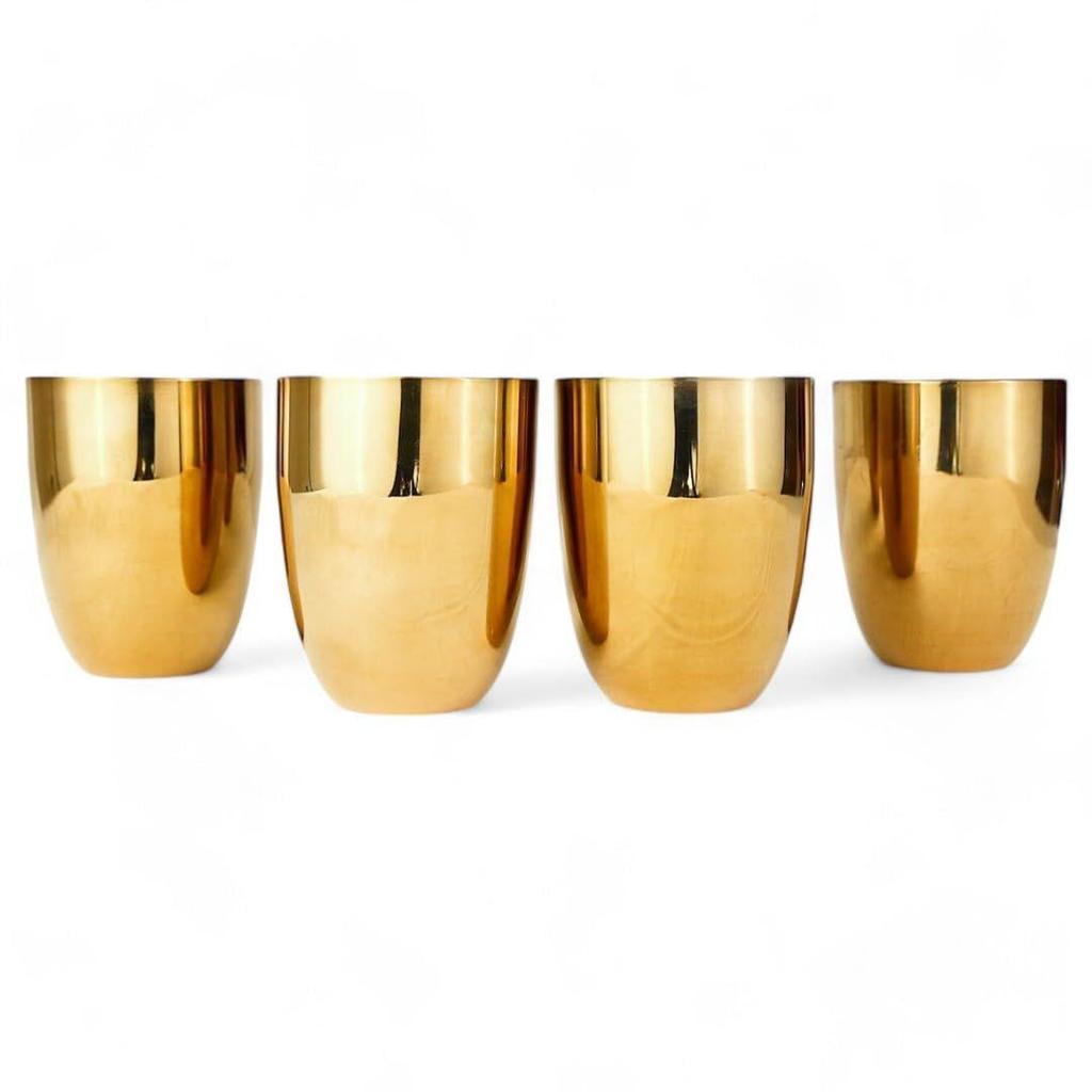 Ensemble de 4 Verres en Acier, Or PVD, Verre à Boire 100% Alimentaire, Verre à Eau Lavable au Lave-Vaisselle, Non Toxique, Gobelet Anti-Ternissement