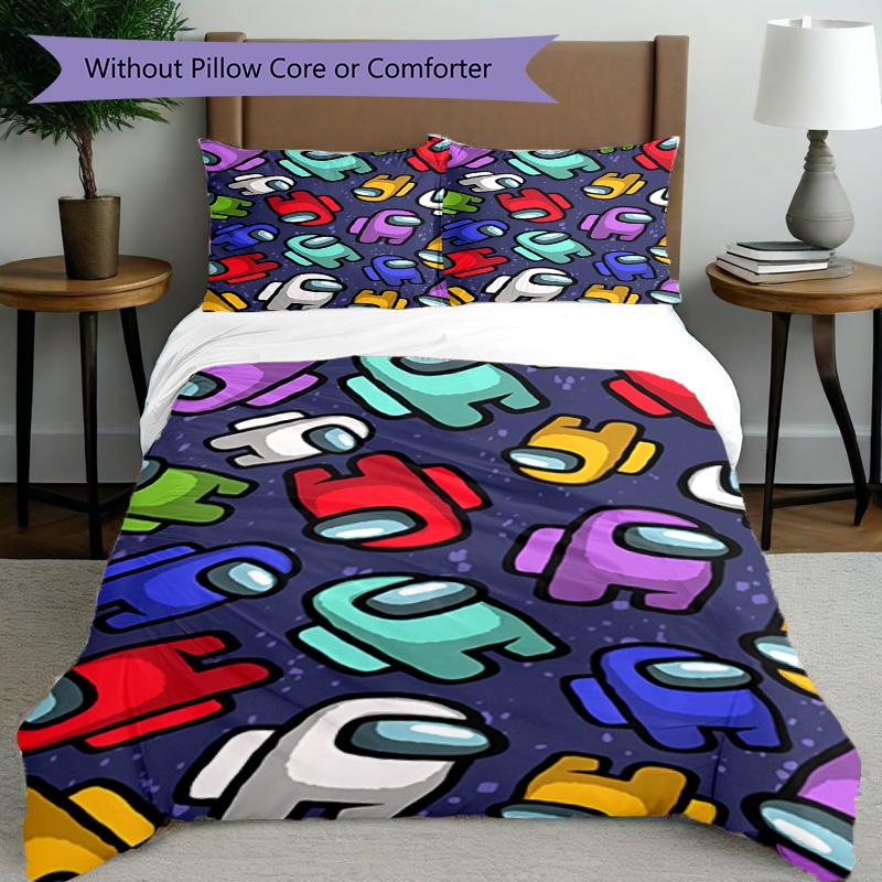 3pcs Duvet Cover Set (1*Duvet Cover + 2*Pillowcase, Without Core), Among Us Print Bedding Set, Bedroom Decor, All‑Season, Birthday Gift