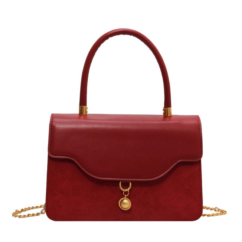 Red Wedding Retro Velvet Bag Women'S Messenger Portable Small Square Bag High Texture Portable Bridal Bag