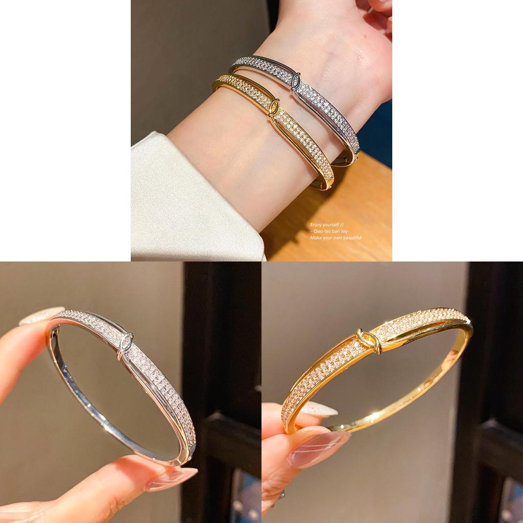Vintage Gold Zircon Round Bangle Bracelet With Geometric Design For Fashion Women