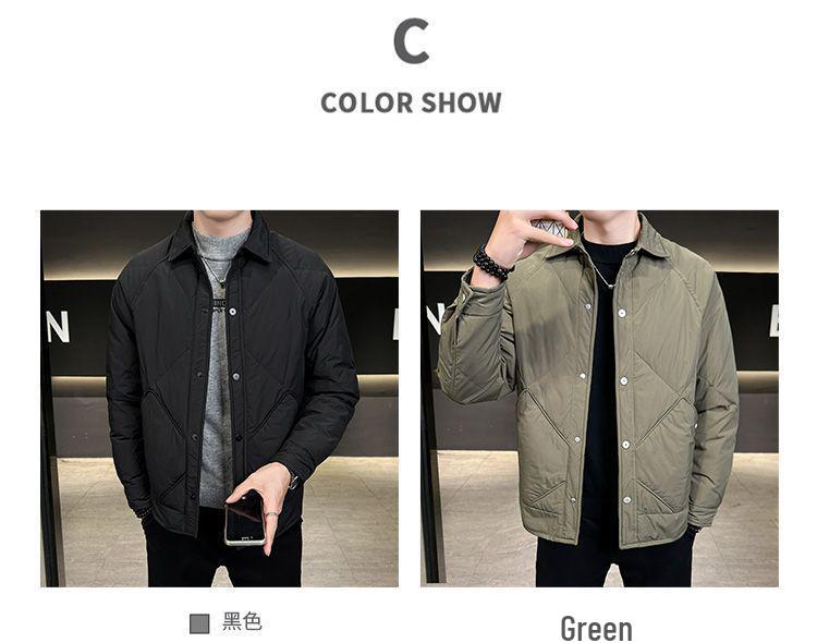 Men's Lightweight Korean Style Plaid Down Jacket with Turn-Down Collar