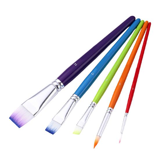 Brushes with Non-slip Handle 5Pcs/Set Paint Brush for Face Body Painting, Nylon Bristle Beginners Painting Handle, Professional Oil Gouache