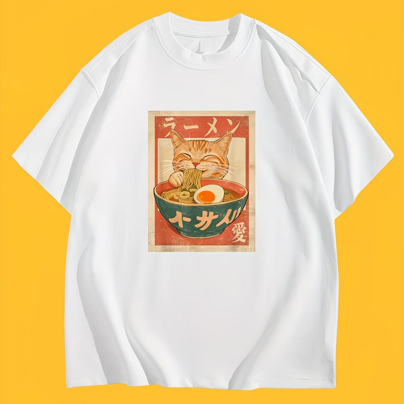 

Vintage Japanese RaUnisex Cat TShirt Retro Anime Graphic Tee Summer Short Sleeve Harajuku Kawaii Streetwear Casual Fashion Tops S