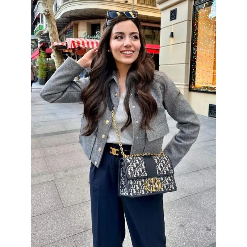 Women's Aviator Black Jacket Wool Blends Coats Cropped Bomber Jacket  Autumn Winter Demi-season Crop Jacket Outerwears