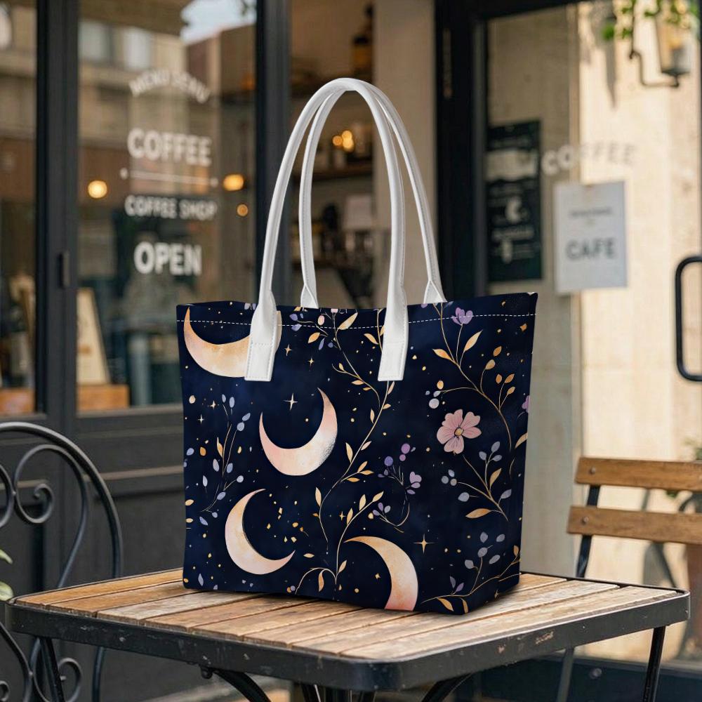 Moon Flower Tote Bag Fashion Casual Large Capacity Ladies Daily Shopping Shoulder Carry Bag