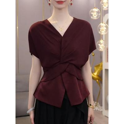 Blouse Peplum Femme Manches Chauve-Souris avec Taille Ajustée